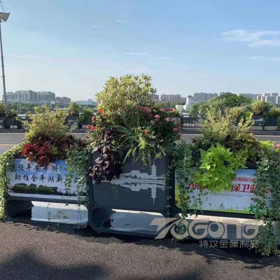 彩色不锈钢花盆定制_户外不锈钢花盆花箱_街道不锈钢花箱隔离带