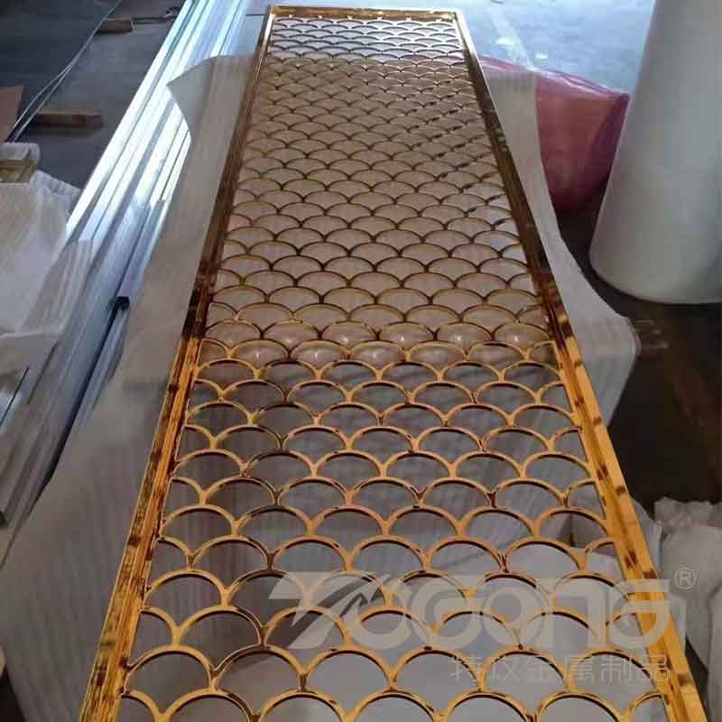 玫瑰金不锈钢屏风隔断_酒店不锈钢屏风定制_镜面不锈钢屏风花格