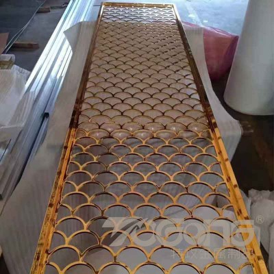 玫瑰金不锈钢屏风隔断_酒店不锈钢屏风定制_镜面不锈钢屏风花格