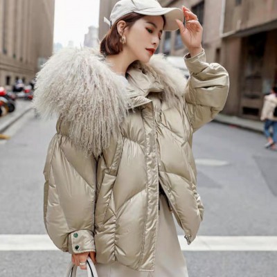 冬季时尚防寒服 大毛领女式羽绒服 广州折扣女装批发