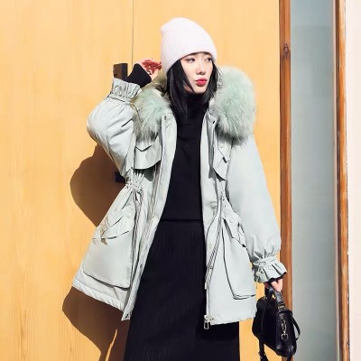 时尚大毛领防寒服 羽绒派克服 广州女装工厂库存服装供应
